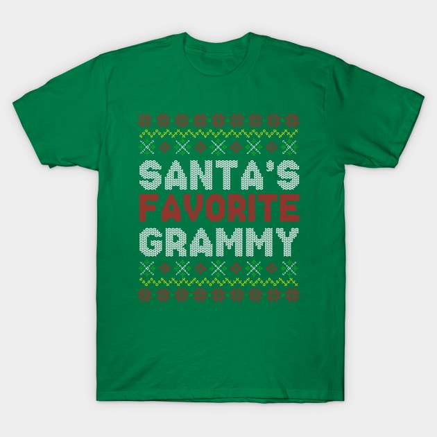 Santa's Favorite Grammy Ugly Christmas Sweater Pattern T-Shirt by E